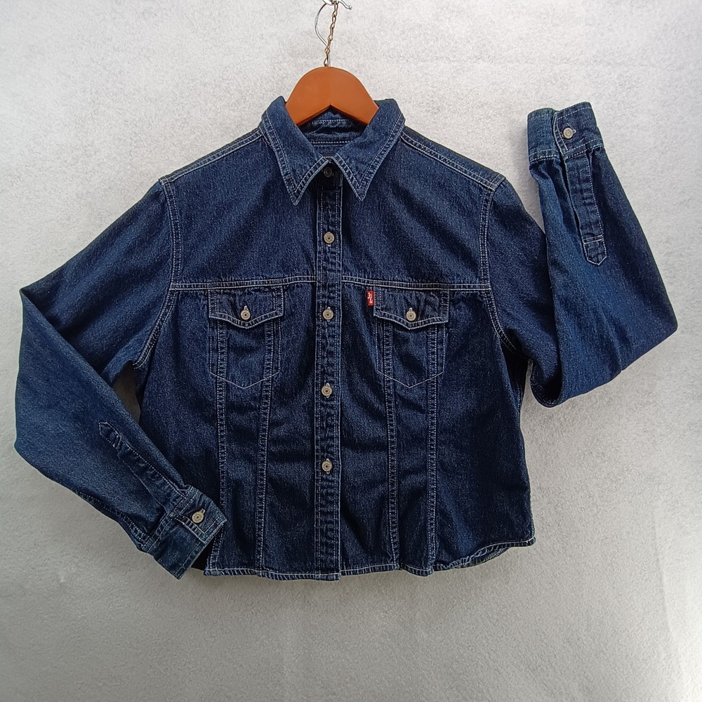 Levis Denim Trucker Jacket Women L Blue Single Stitch Cotton Vintage Y2K Retro